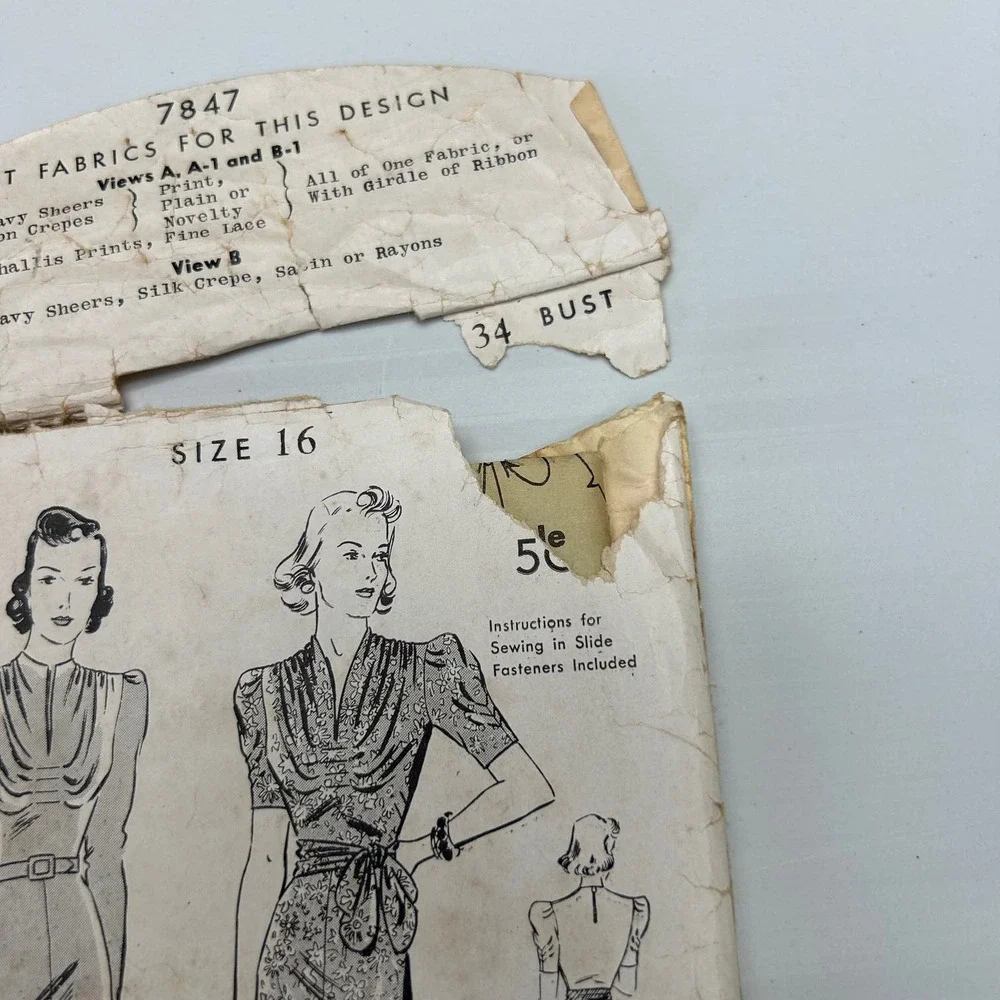 Butterick Vintage 1940's Pattern #7847 Misses Flare Skirt Frock Size 16 HTF RARE